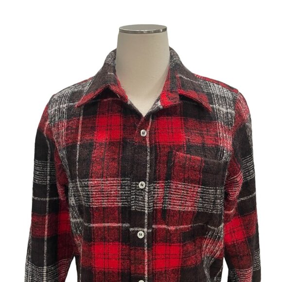 Plaid Flannel Shirt Red Black S Casual Lumberjack Chic Retro Hiking Camping Cozy - Picture 4 of 10
